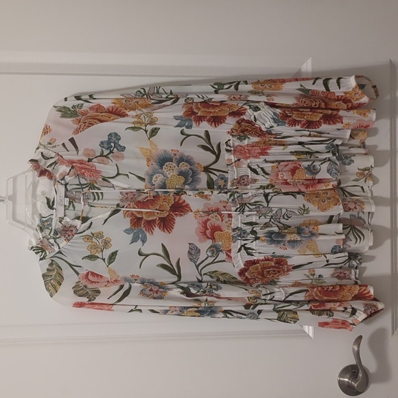 LOFT Tops - LOFT -  Poppy Bloom Smocked Tie Neck Blouse